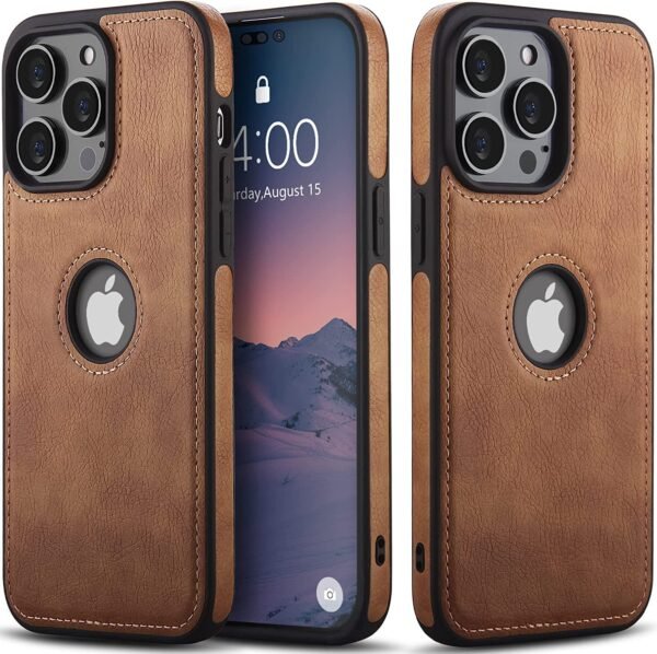 Pu Leather Case For iPhone 14 Pro Max (Brown)