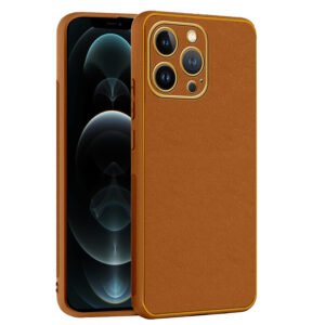 Chrome Leather Case For iPhone 12 Pro Max (Brown)