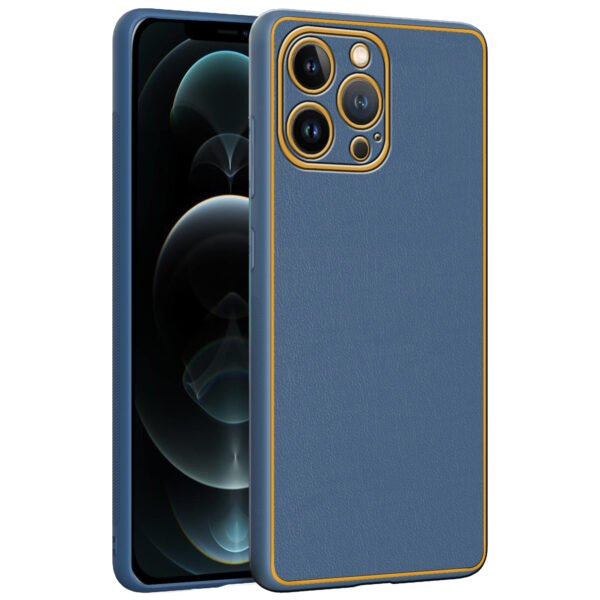 Chrome Leather Case For iPhone 12 Pro Max (Blue)